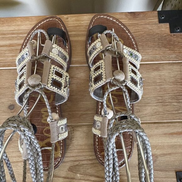 Sam Edelman Gretchen Gray Silver Ankle Wrap Tassel Gladiator Flat Sandal Size 7 - Picture 12 of 17